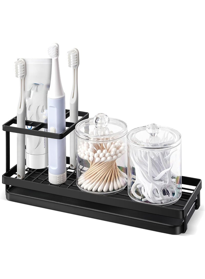 Toothbrush Holder for Bathroom, Metal Countertop Electric Toothbrush Holder with Toothpaste Holder and Cup Storage Organizer, Bathroom Accessories Removable Drain Tray, Black - Image 1